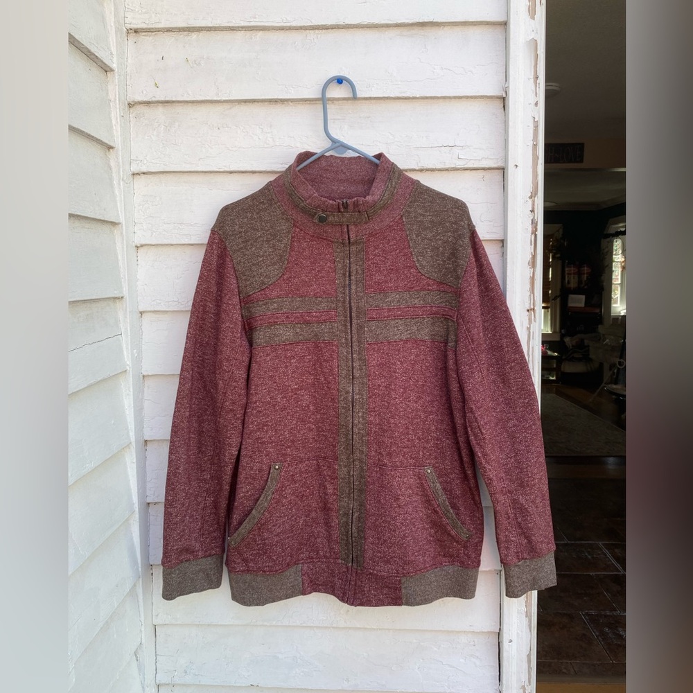 American Exchange Maroon and Tan Lightweight Shirt Jacket